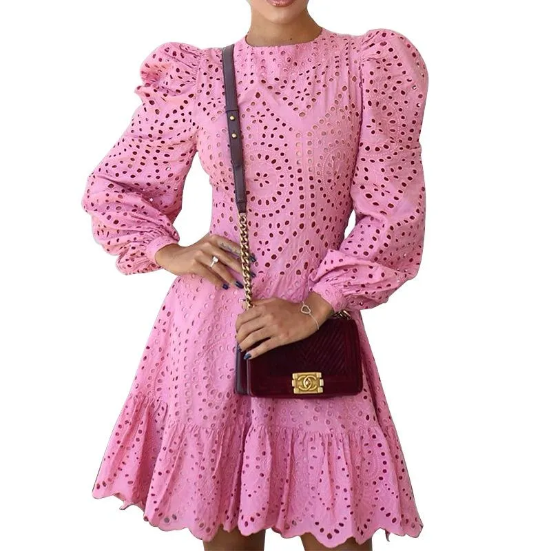 Women Long Sleeve Hollow Out Elegant Dress