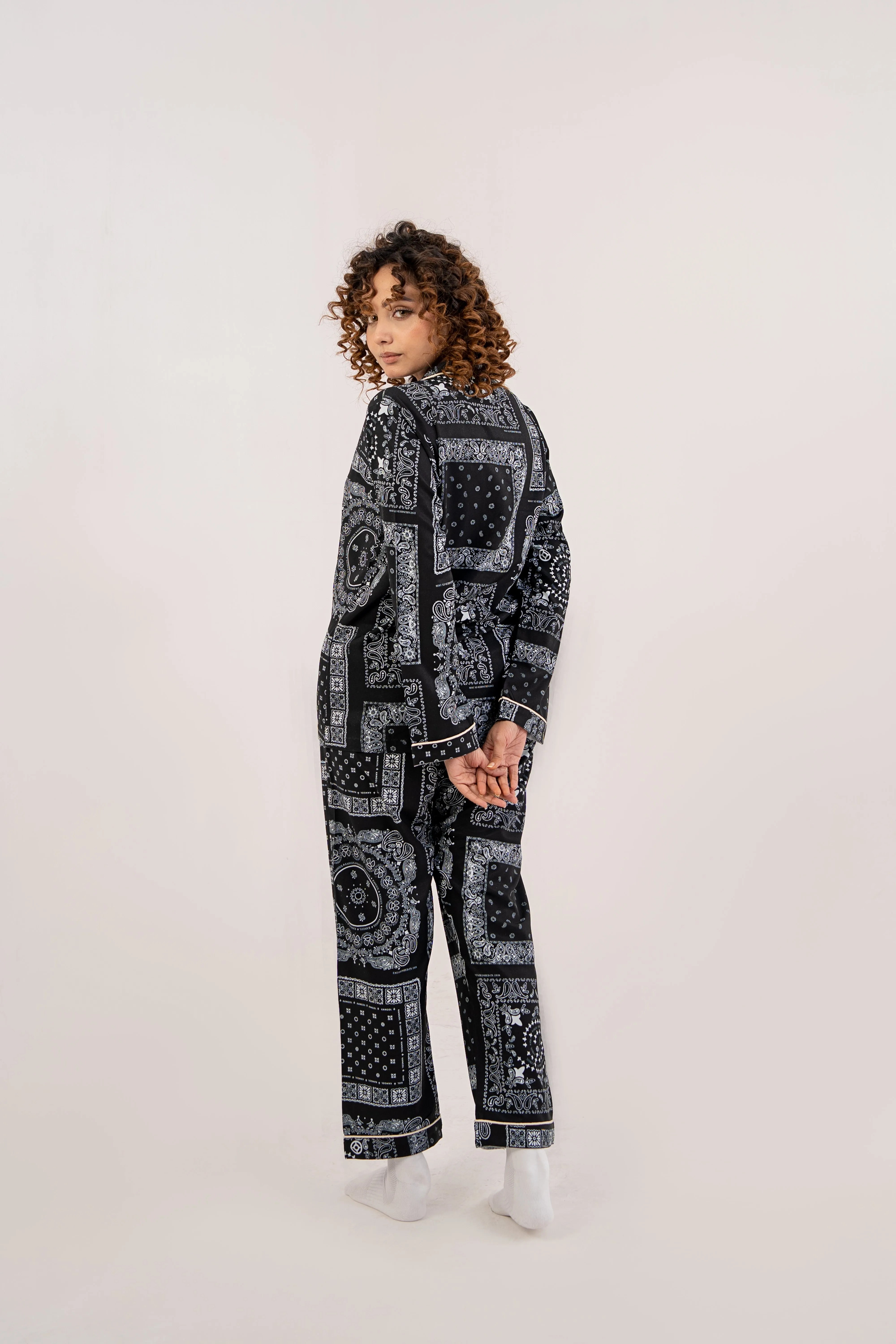 Women Night Suit Black Printed
