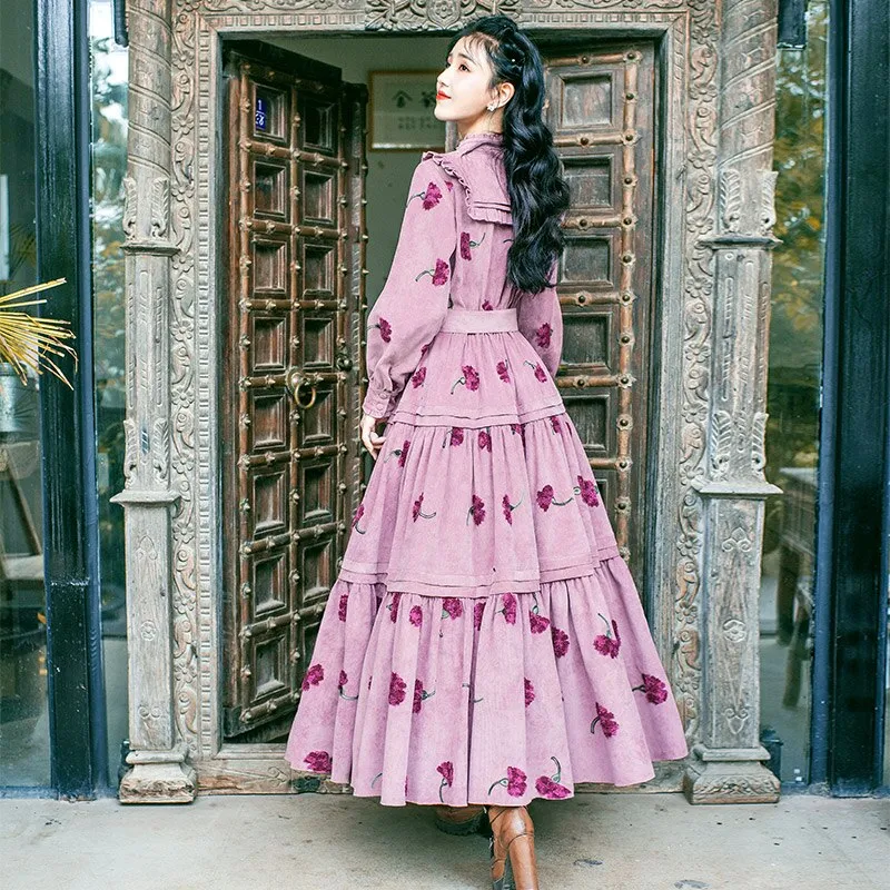Women Vintage Long Maxi  Gorgeous Embroidery Flowers Dresses