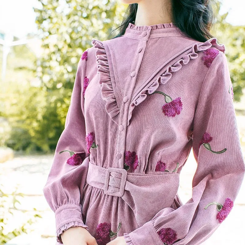 Women Vintage Long Maxi  Gorgeous Embroidery Flowers Dresses