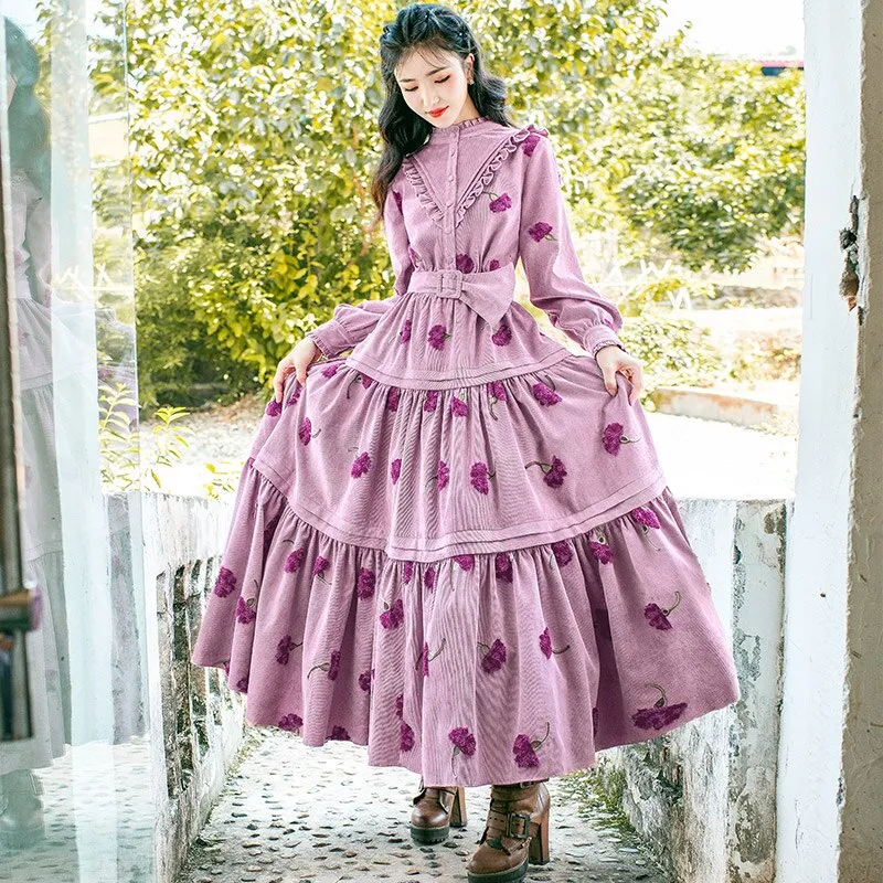 Women Vintage Long Maxi  Gorgeous Embroidery Flowers Dresses