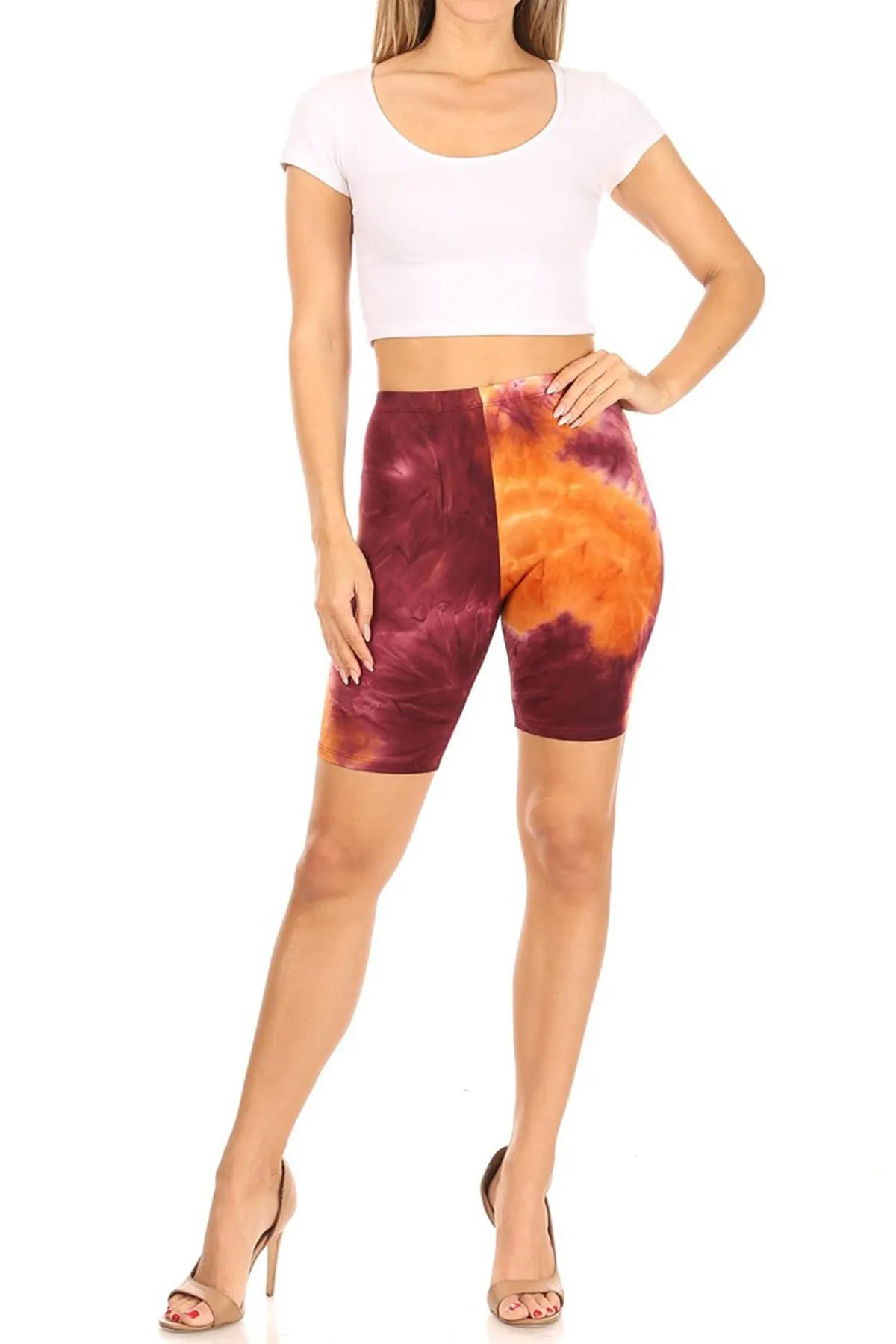 Women's Casual Tie Dye Printed Elastic High Waist Stretch Biker Shorts