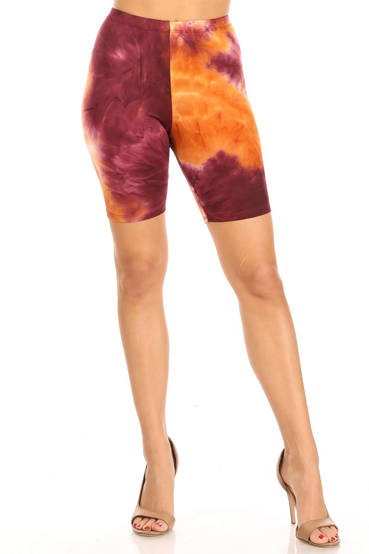 Women's Casual Tie Dye Printed Elastic High Waist Stretch Biker Shorts
