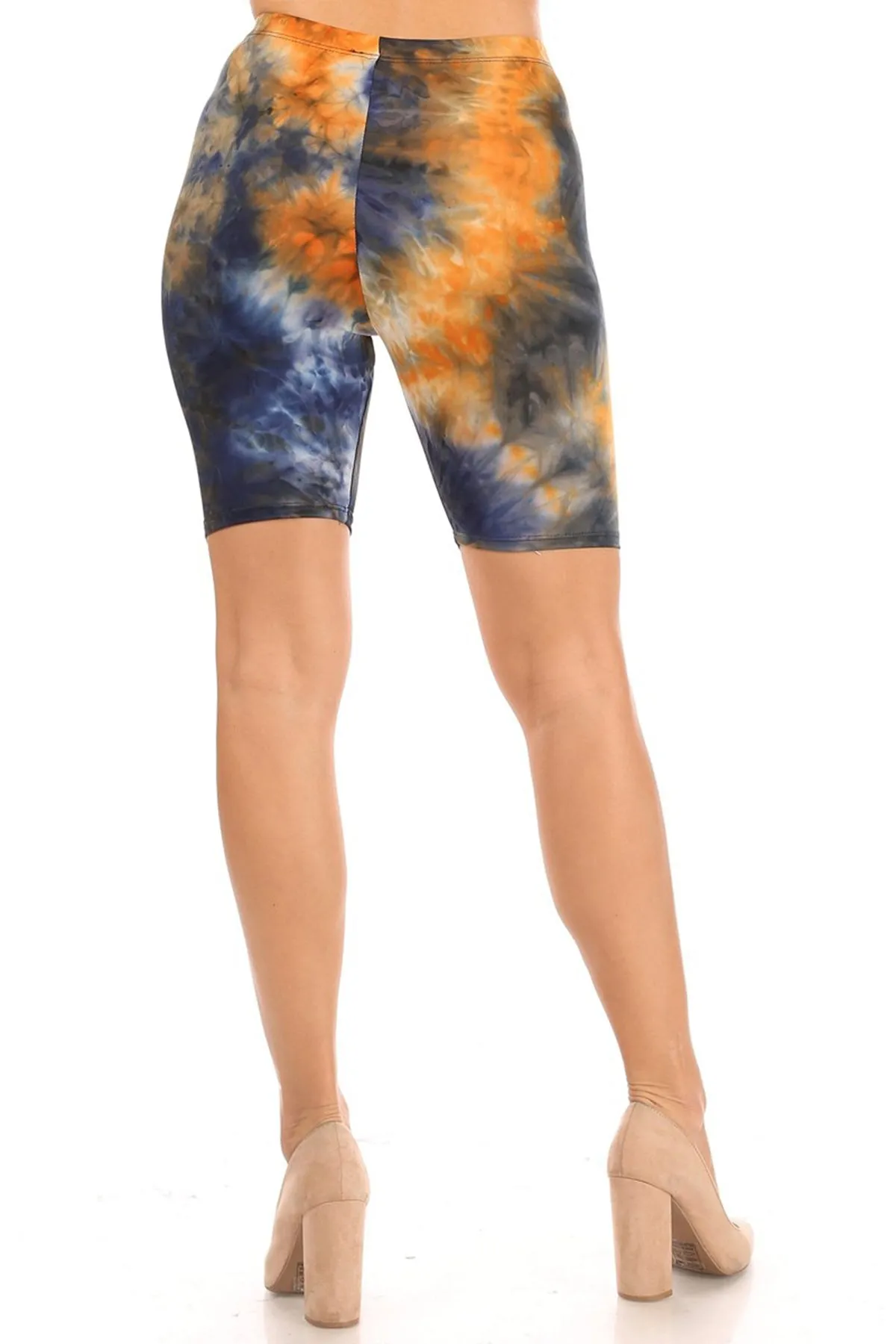 Women's Casual Tie Dye Printed Elastic High Waist Stretch Biker Shorts