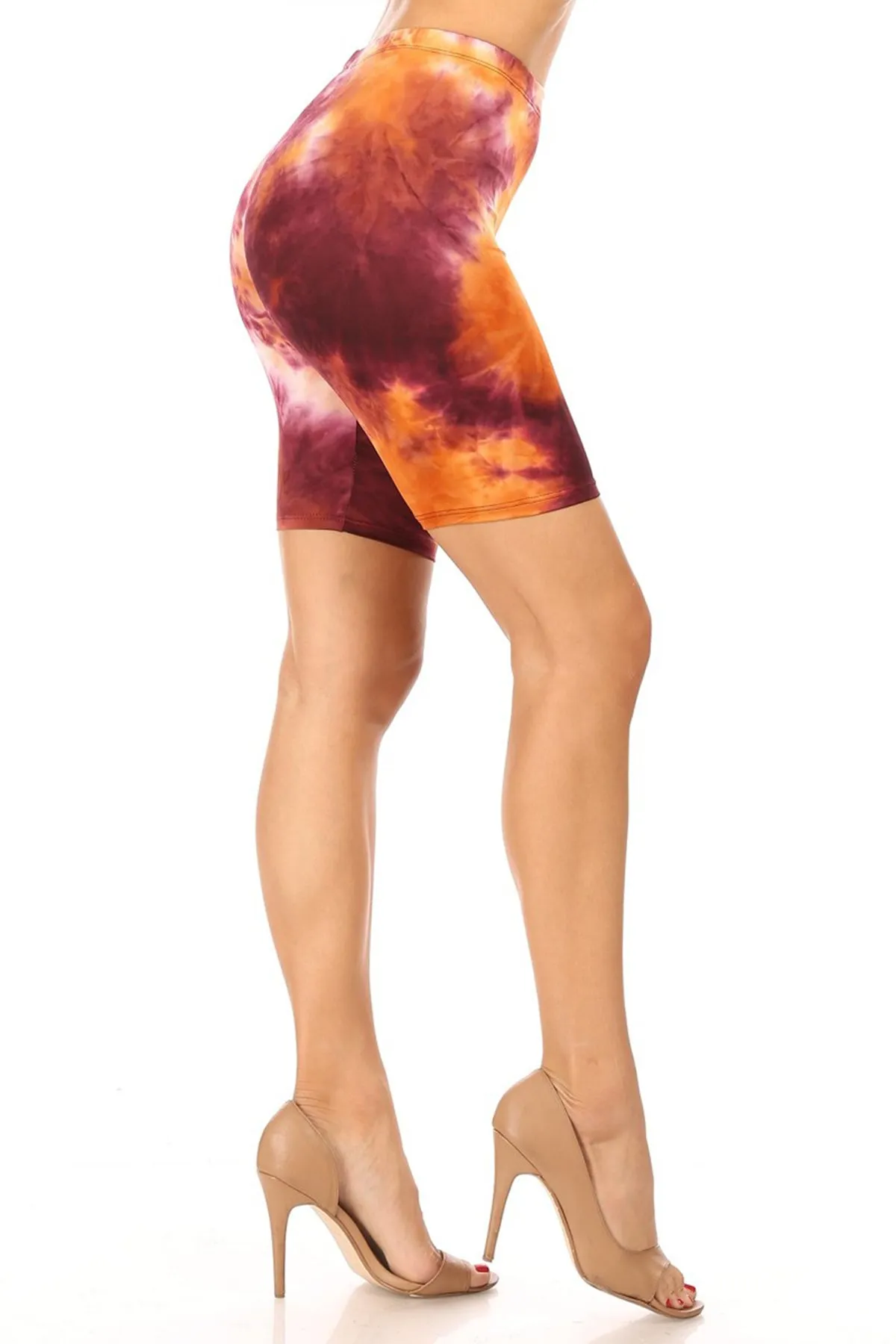 Women's Casual Tie Dye Printed Elastic High Waist Stretch Biker Shorts