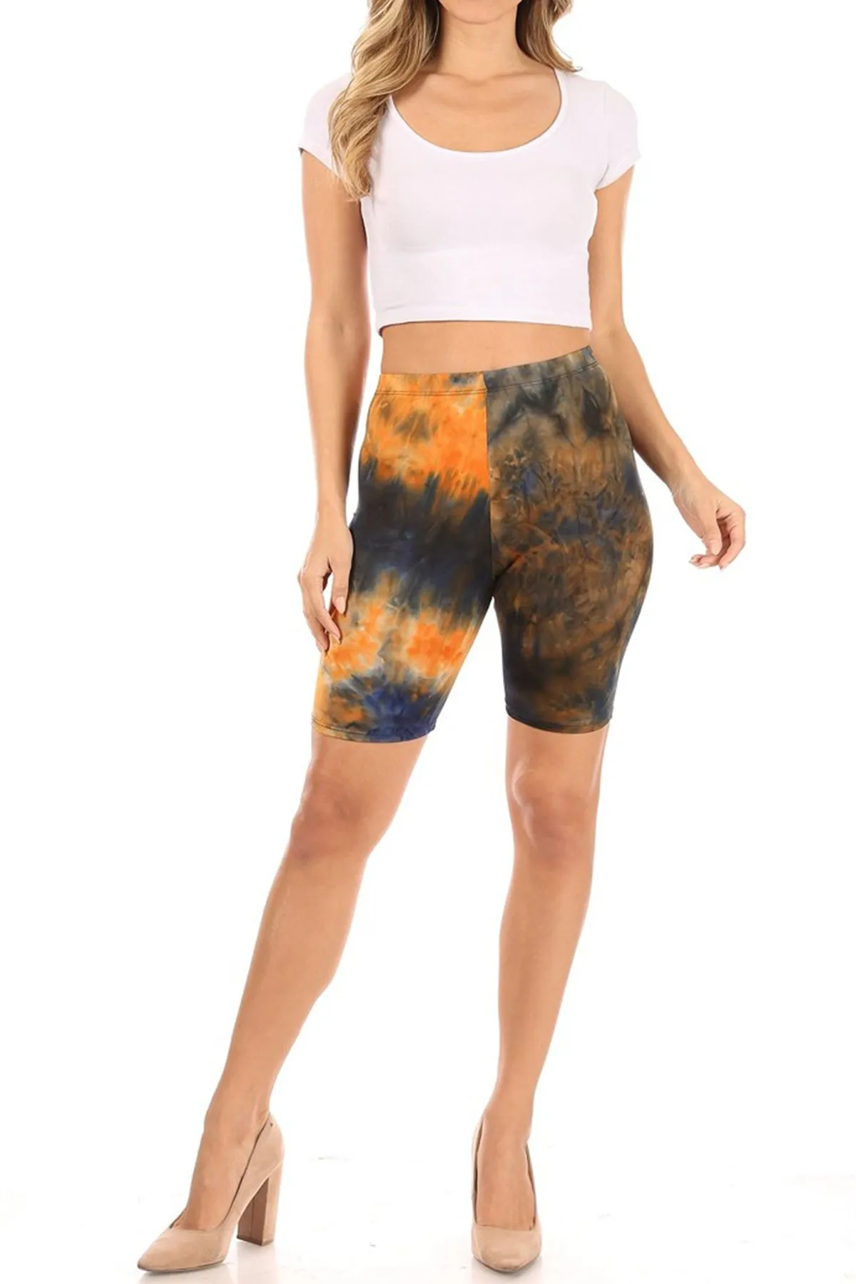 Women's Casual Tie Dye Printed Elastic High Waist Stretch Biker Shorts