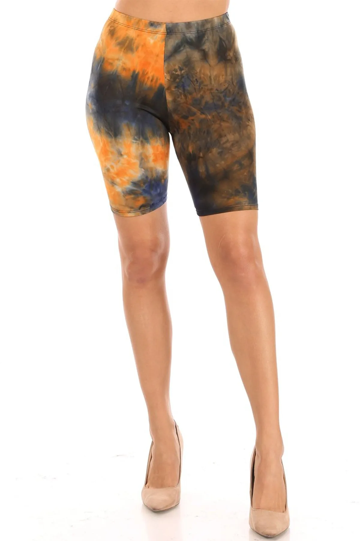 Women's Casual Tie Dye Printed Elastic High Waist Stretch Biker Shorts