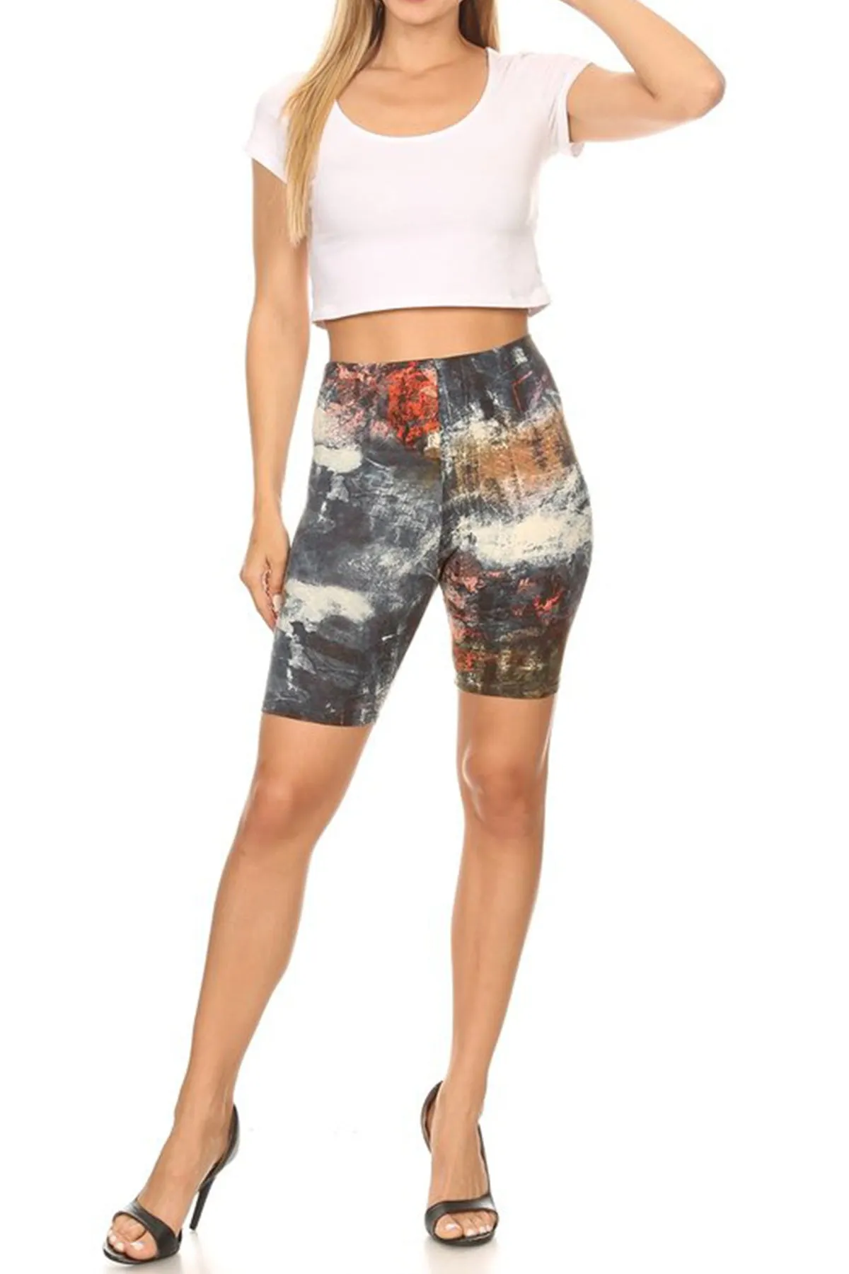 Women's Casual Tie Dye Printed Elastic High Waist Stretch Biker Shorts