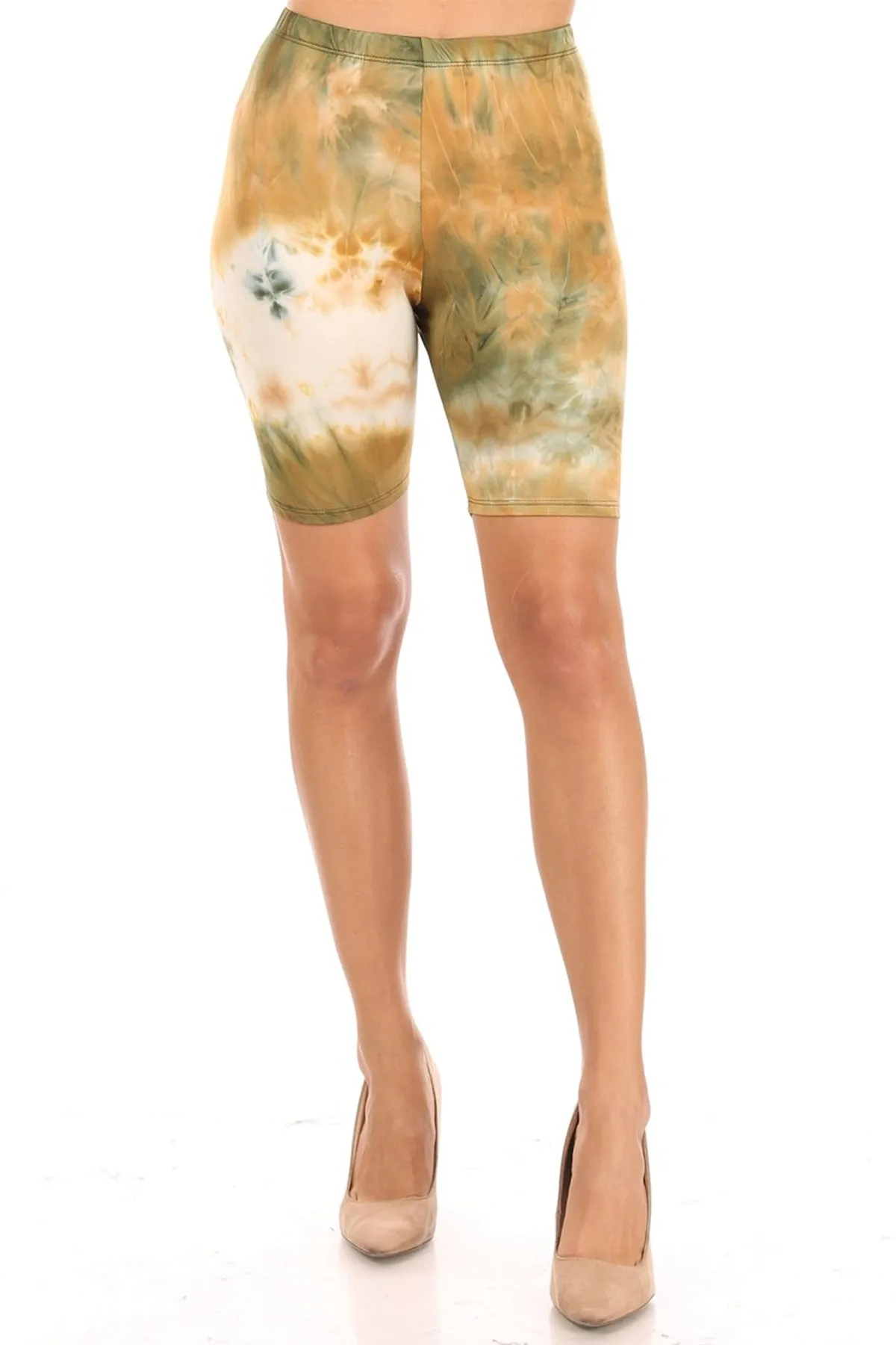 Women's Casual Tie Dye Printed Elastic High Waist Stretch Biker Shorts