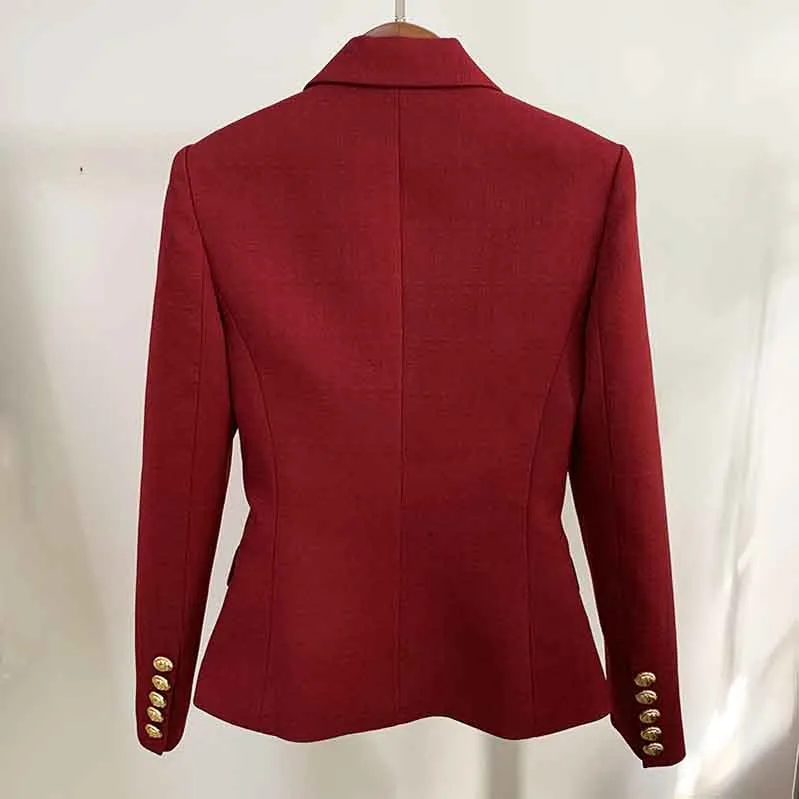 Women's Golden Lion Buttons Fitted Blazer Jacket Dark Red