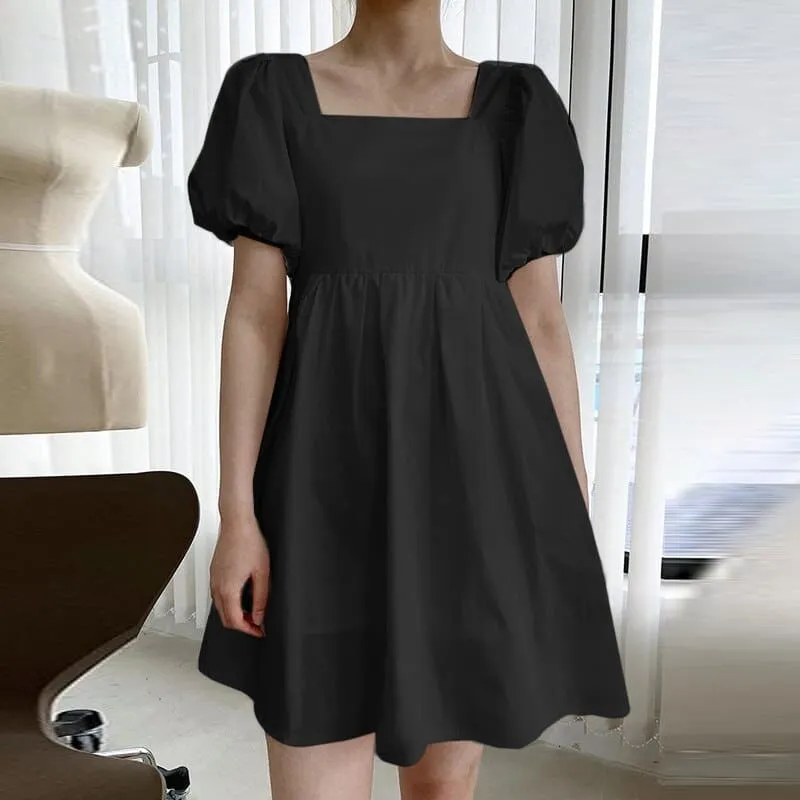 Women's Summer Casual Short Dress with Puff Sleeves