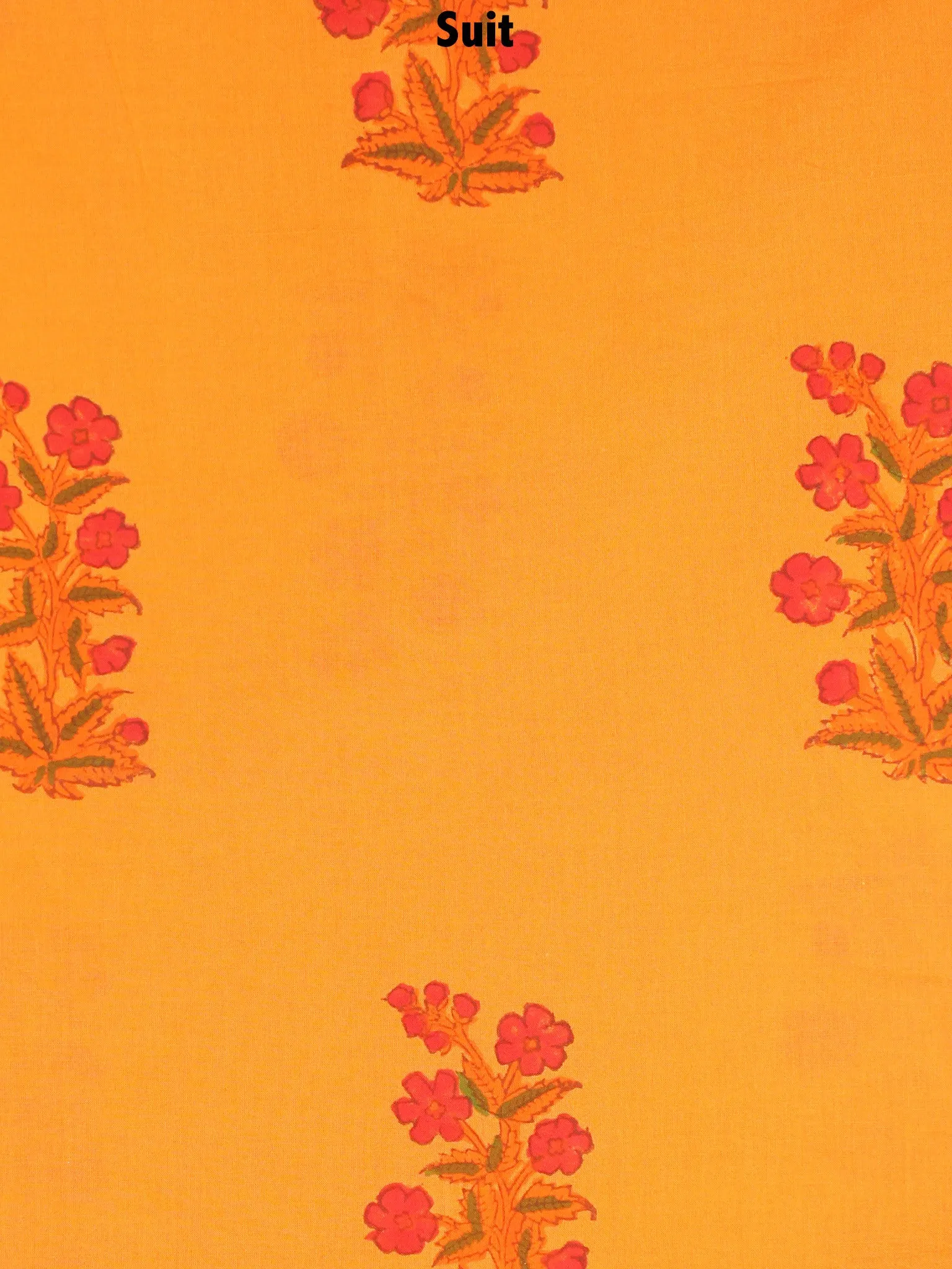 Yellow Red Hand Block Printed Cotton Suit-Salwar Fabric With Chiffon Dupatta - S1628112