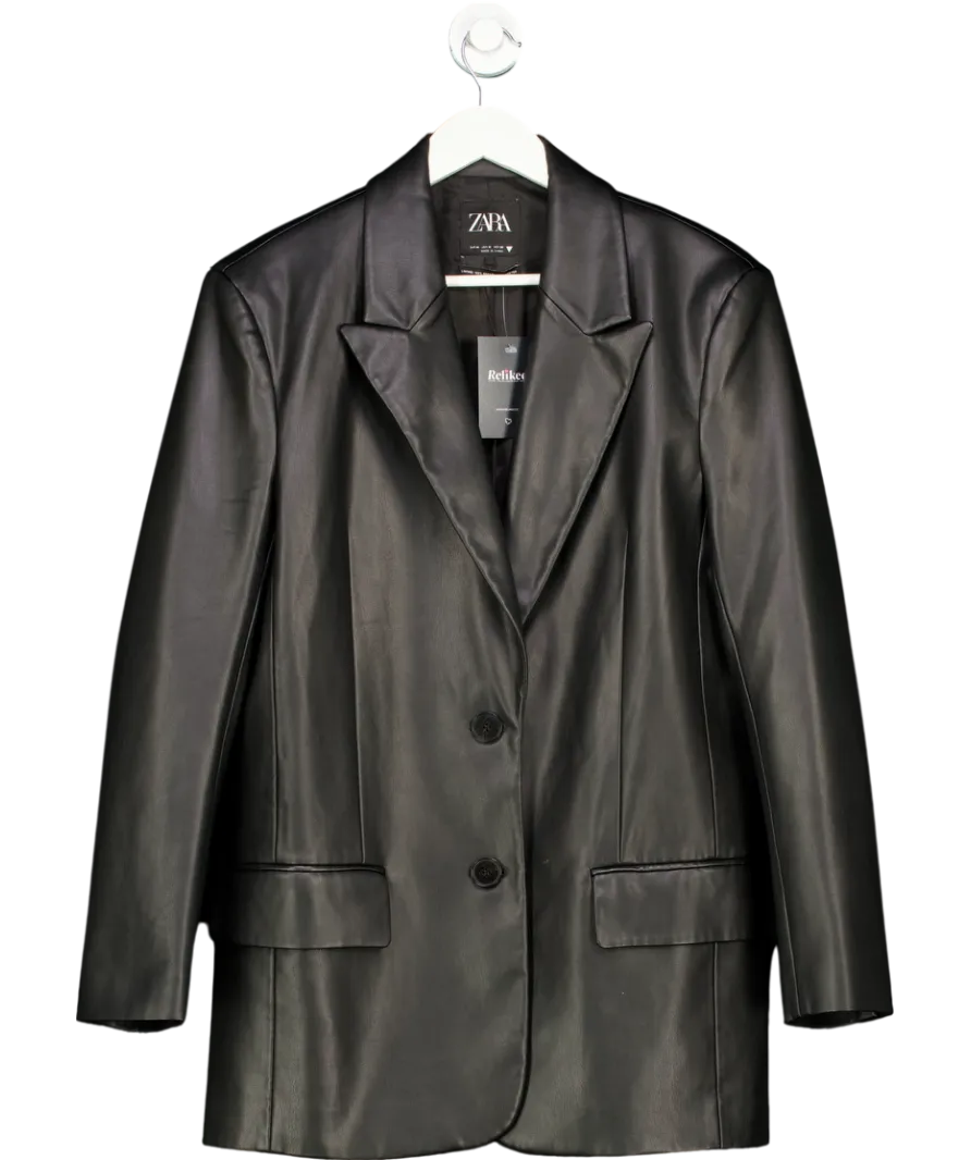 ZARA Black Oversized Leather Blazer UK M