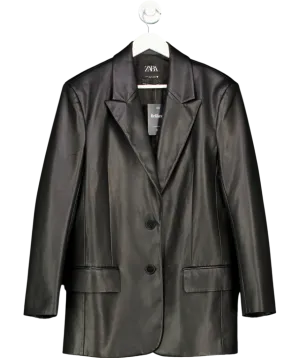 ZARA Black Oversized Leather Blazer UK M